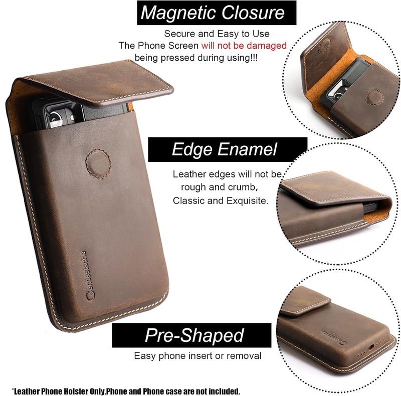 Gentlestache Leather Phone Holster for iPhone 17 17 Pro 16 Pro 16 15 Pro - Belt Clip Cell Phone Case for Galaxy S25 S24 S23 - Magnetic Closure Leather Belt Holster Cell Pouch, L, Darkbrown - Image 3